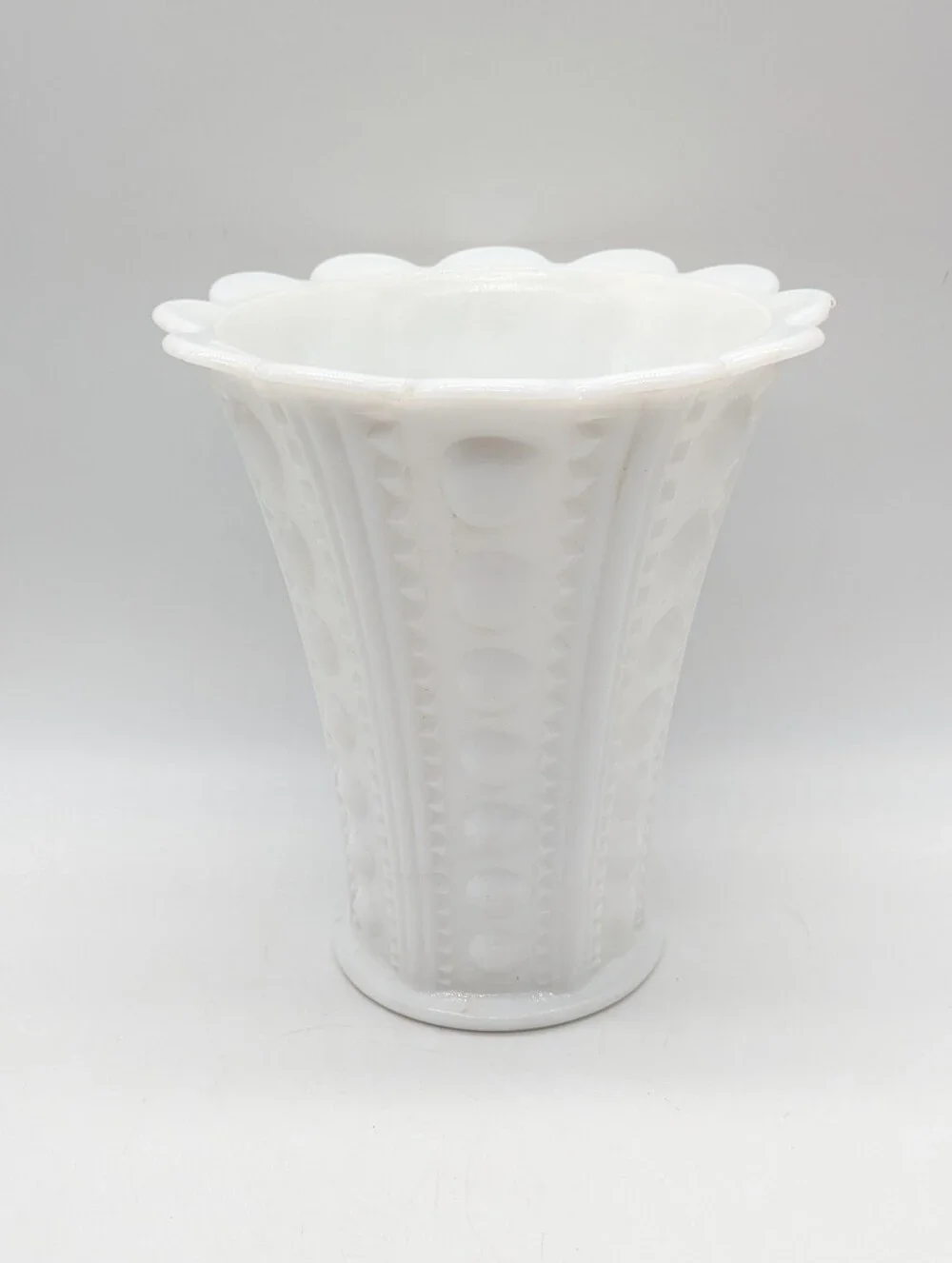 Vintage White Zipper & Button Milk Glass Vase